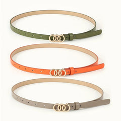 Vintage Triple Ring Buckle Belt Gray Orange Green PU