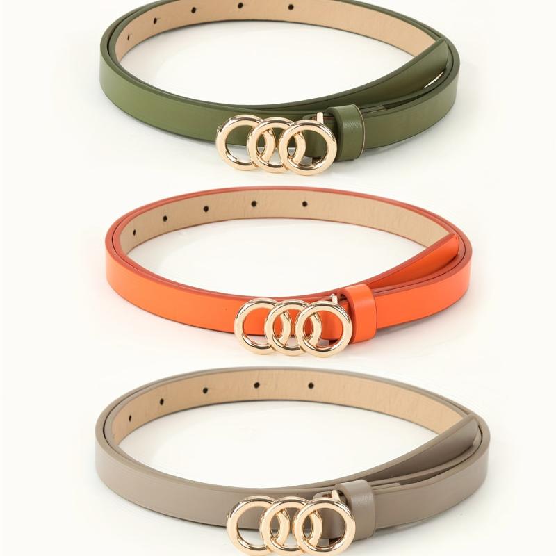 Vintage Triple Ring Buckle Belt Gray Orange Green PU