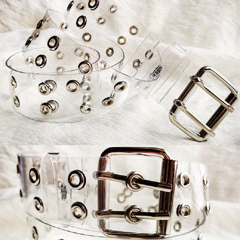 Punk Y2K Transparent Belt Eyelet Double Pin Buckle for Women
