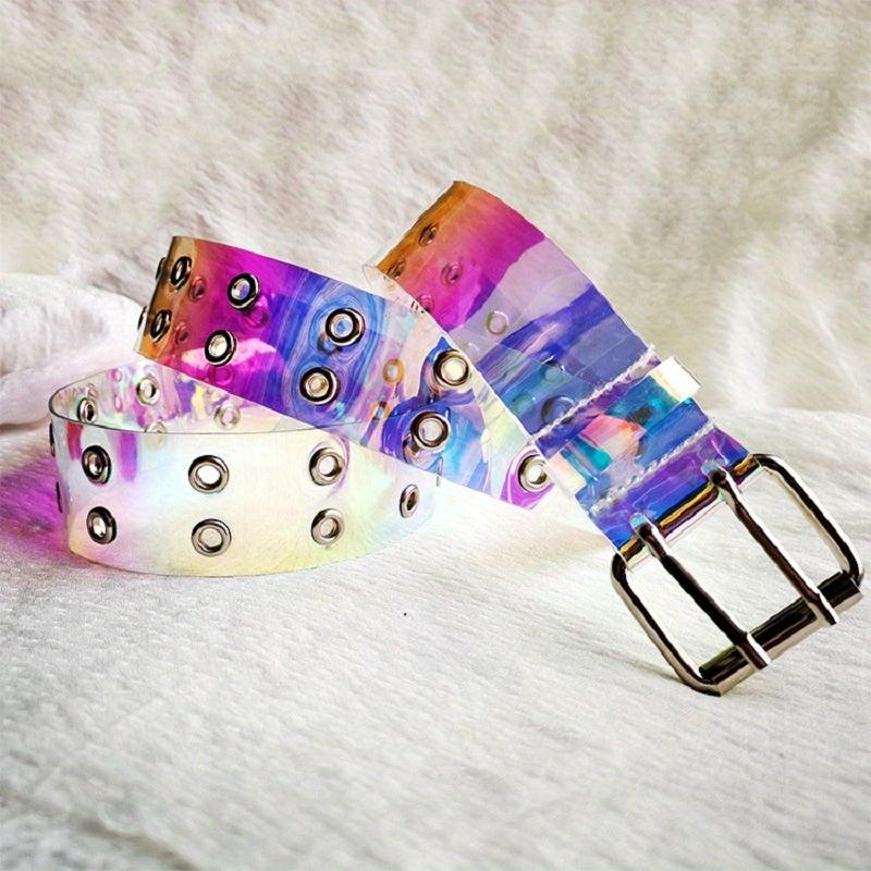 Punk Y2K Transparent Belt Eyelet Double Pin Buckle for Women
