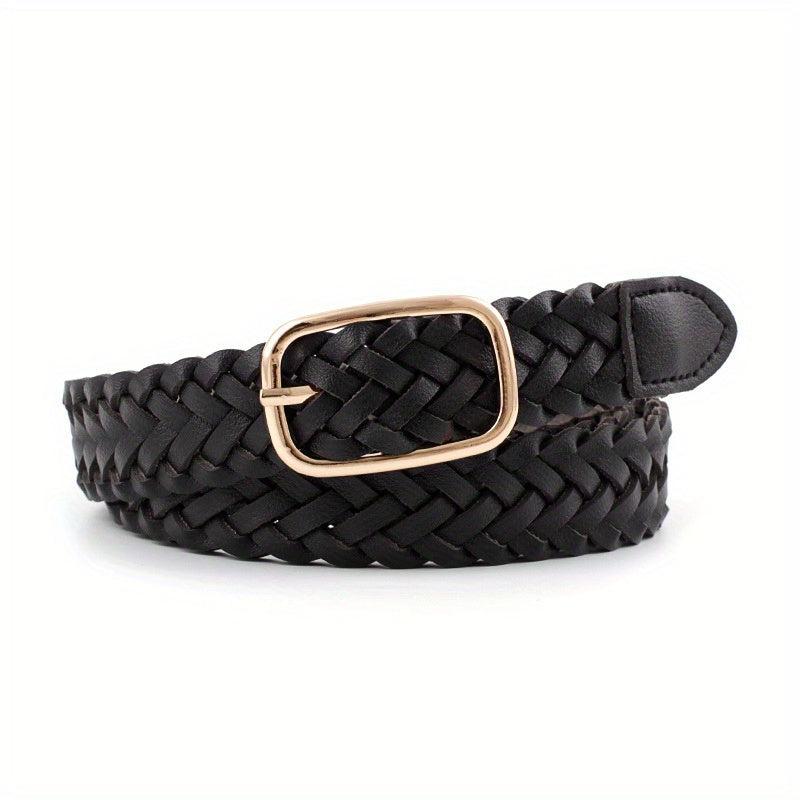 Classic Braided PU Belt Hollow Out Pin Buckle Waist Belt Women