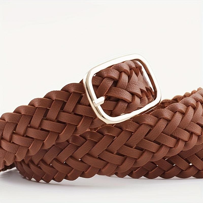Classic Braided PU Belt Hollow Out Pin Buckle Waist Belt Women
