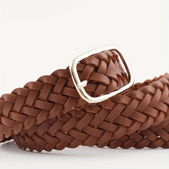 Classic Braided PU Belt Hollow Out Pin Buckle Waist Belt Women