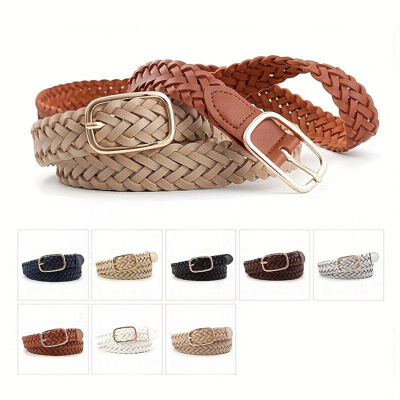 Classic Braided PU Belt Hollow Out Pin Buckle Waist Belt Women