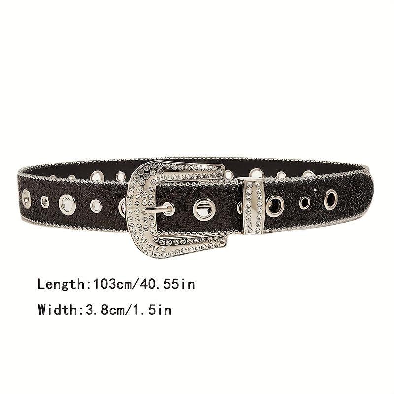 Glitter Eyelet Belt Hip Hop Rhinestone PU Leather Waistband