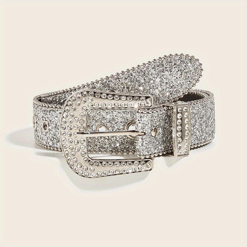 Glitter Eyelet Belt Hip Hop Rhinestone PU Leather Waistband