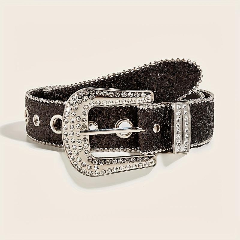 Glitter Eyelet Belt Hip Hop Rhinestone PU Leather Waistband