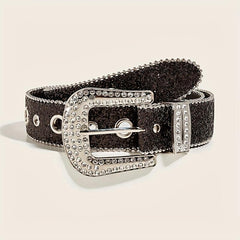 Glitter Eyelet Belt Hip Hop Rhinestone PU Leather Waistband