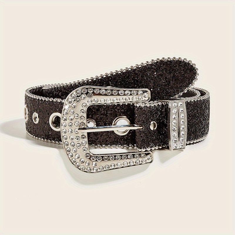 Glitter Eyelet Belt Hip Hop Rhinestone PU Leather Waistband