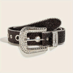 Glitter Eyelet Belt Hip Hop Rhinestone PU Leather Waistband
