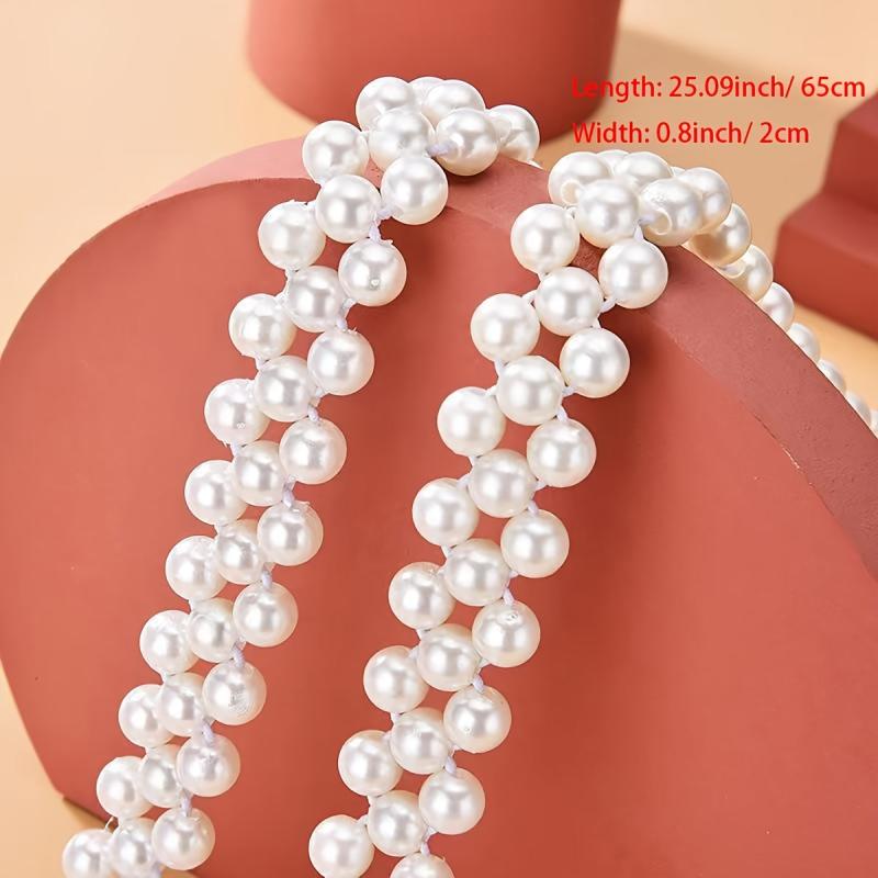 Faux Pearl Belt Elastic Waistband Hollow Out Decoration Belt