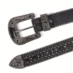 Glitter Rhinestone Rivet Belt Hip Hop Stylish Carved Buckle PU Belt