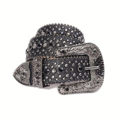 Glitter Rhinestone Rivet Belt Hip Hop Stylish Carved Buckle PU Belt