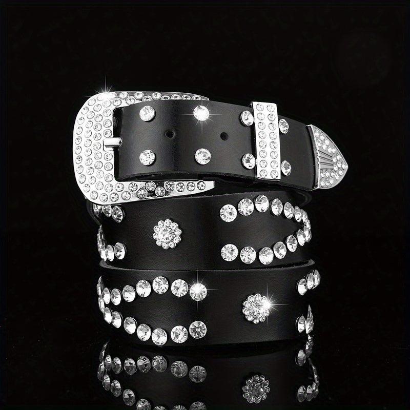 Y2K Rhinestone Belt Hip Hop Pin Buckle Vintage Cowgirl Belt