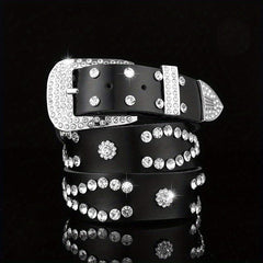 Y2K Rhinestone Belt Hip Hop Pin Buckle Vintage Cowgirl Belt