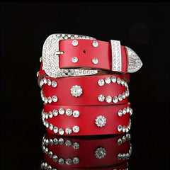 Y2K Rhinestone Belt Hip Hop Pin Buckle Vintage Cowgirl Belt