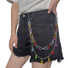 Colorful Bear Decor Pant Chain Jean Chains Layered Bear
