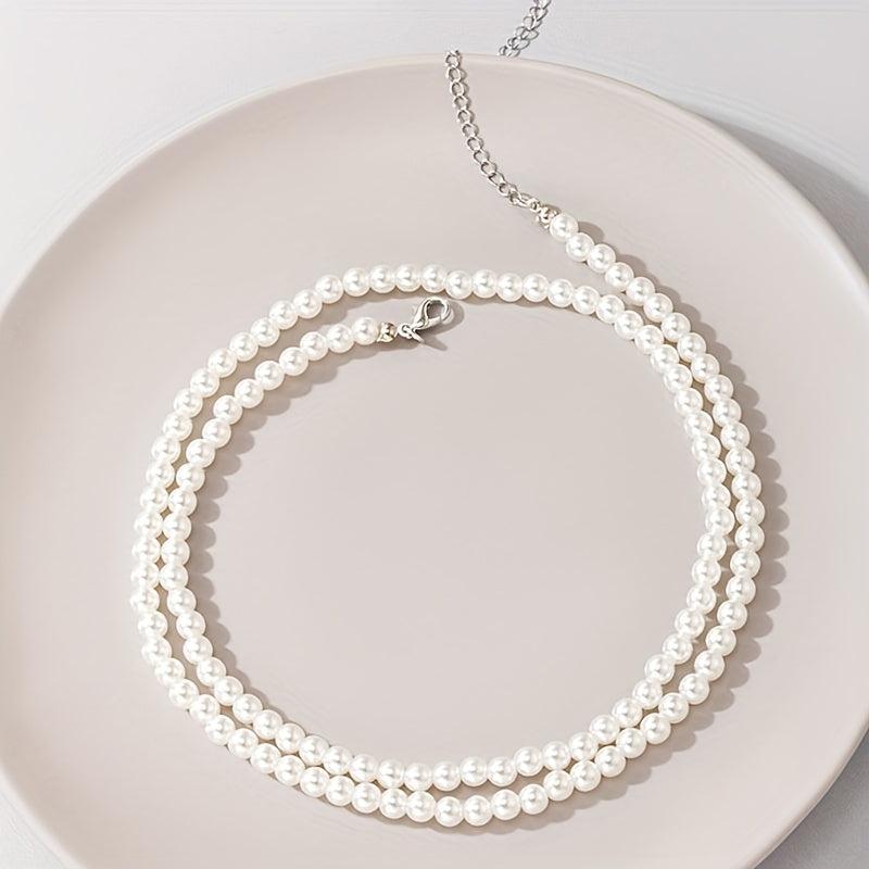 Faux Pearl Waist Metal Waistband Chain Belt for Women