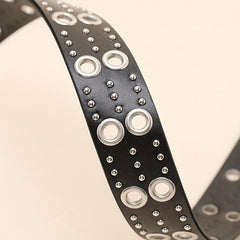Double Pin Buckle Rivet Belt Hollow Out PU Leather Punk Jeans Pants Belt
