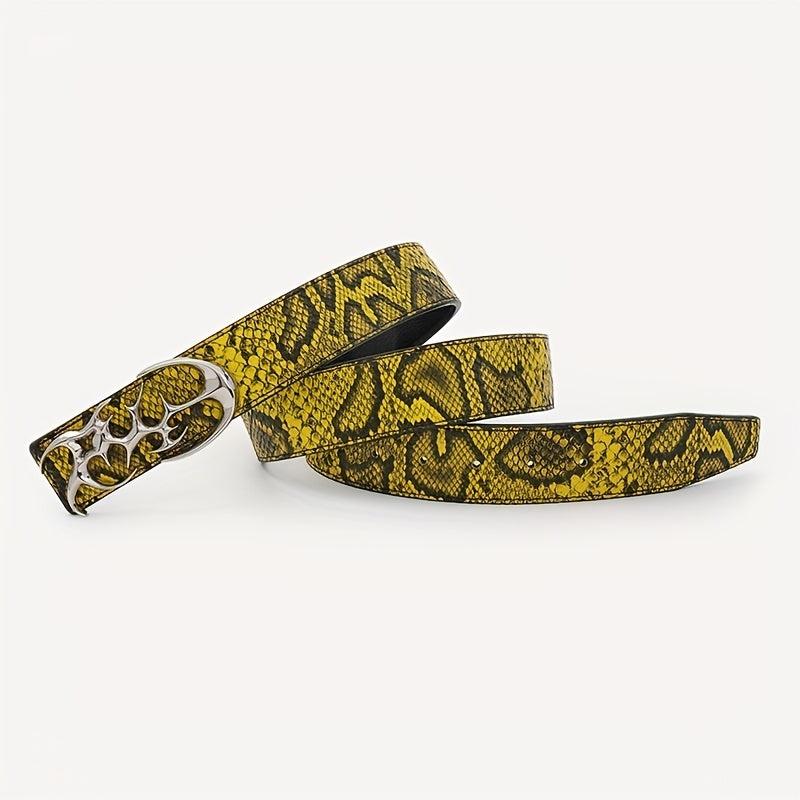 Snake Pattern Hip Hop Leather Belt Smooth Buckle