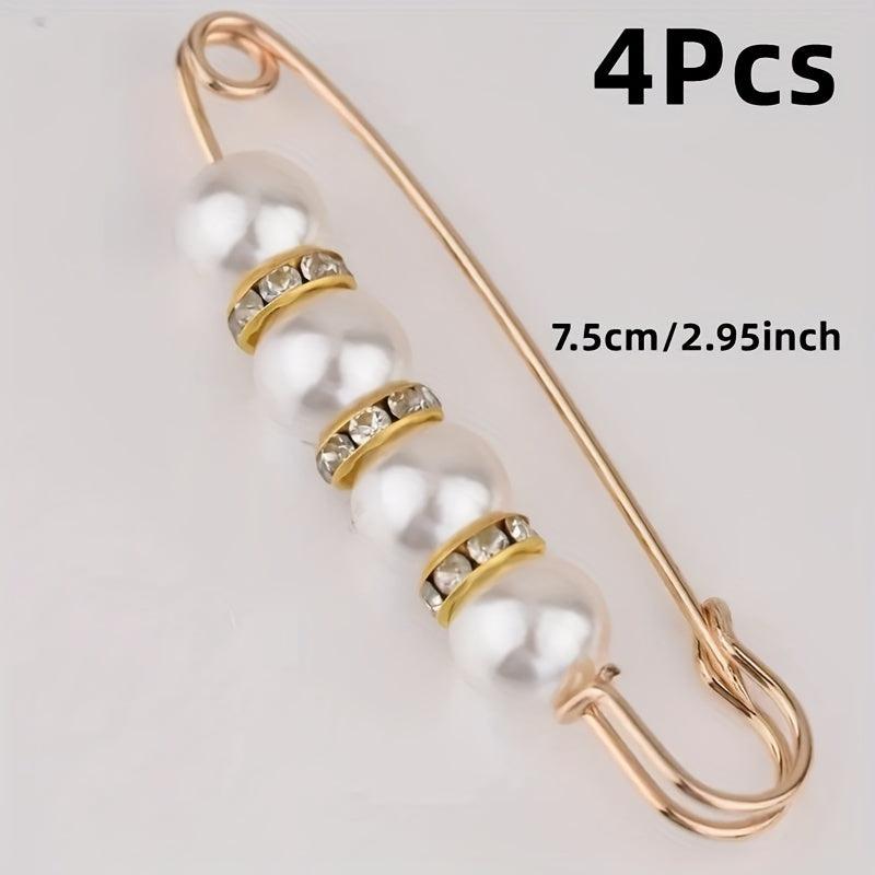 4Pcs Faux Pearl Brooch Pins Waist Buckles Pants Buckle Clips