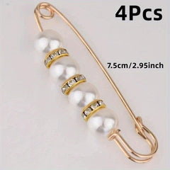 4Pcs Faux Pearl Brooch Pins Waist Buckles Pants Buckle Clips