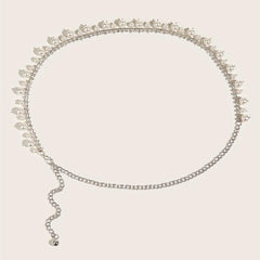 Pearl Pendant Rhinestone Waist Chain Belly Chain Silvery Belt