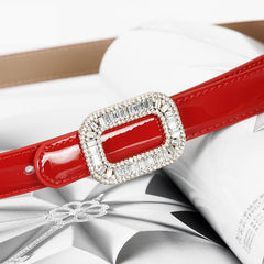 Women's Rhinestone Square Buckle Thin Leather Belt
