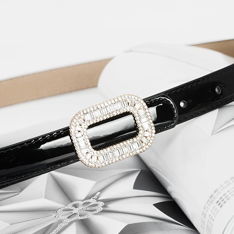 Women's Rhinestone Square Buckle Thin Leather Belt