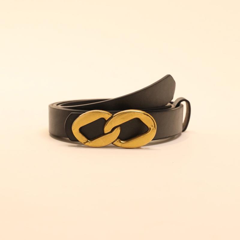 Double Round Buckle PU Belt Casual Vintage Belt for Women Men