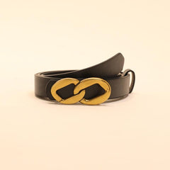 Double Round Buckle PU Belt Casual Vintage Belt for Women Men