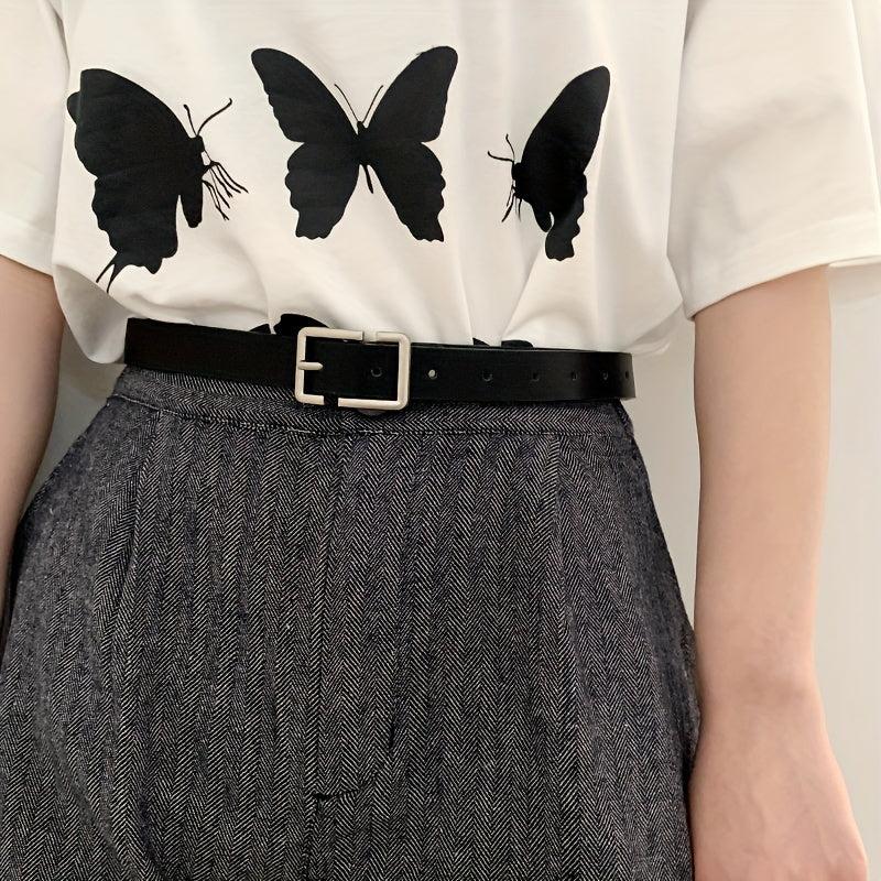 Rectangular Buckle Belt Casual Solid PU Belt For Women