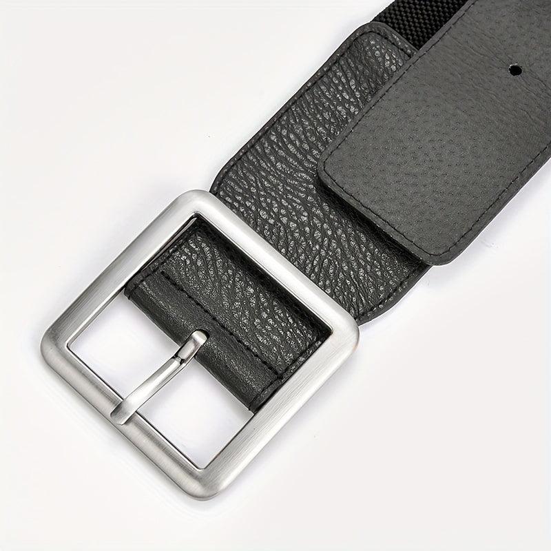 Square Pin Buckle Belt Elastic Wide Waistband Women Girdle Dress Coat Belts
