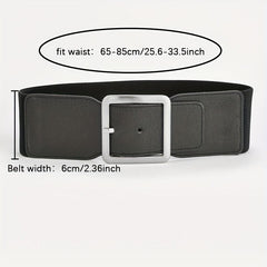 Square Pin Buckle Belt Elastic Wide Waistband Women Girdle Dress Coat Belts