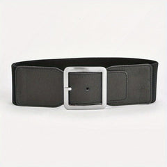 Square Pin Buckle Belt Elastic Wide Waistband Women Girdle Dress Coat Belts