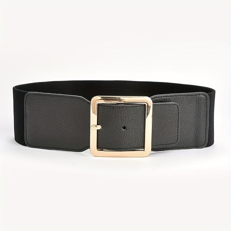 Square Pin Buckle Belt Elastic Wide Waistband Women Girdle Dress Coat Belts