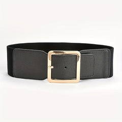 Square Pin Buckle Belt Elastic Wide Waistband Women Girdle Dress Coat Belts