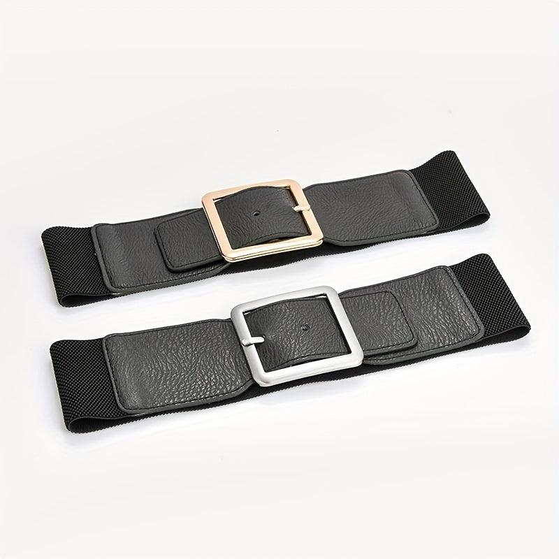 Square Pin Buckle Belt Elastic Wide Waistband Women Girdle Dress Coat Belts