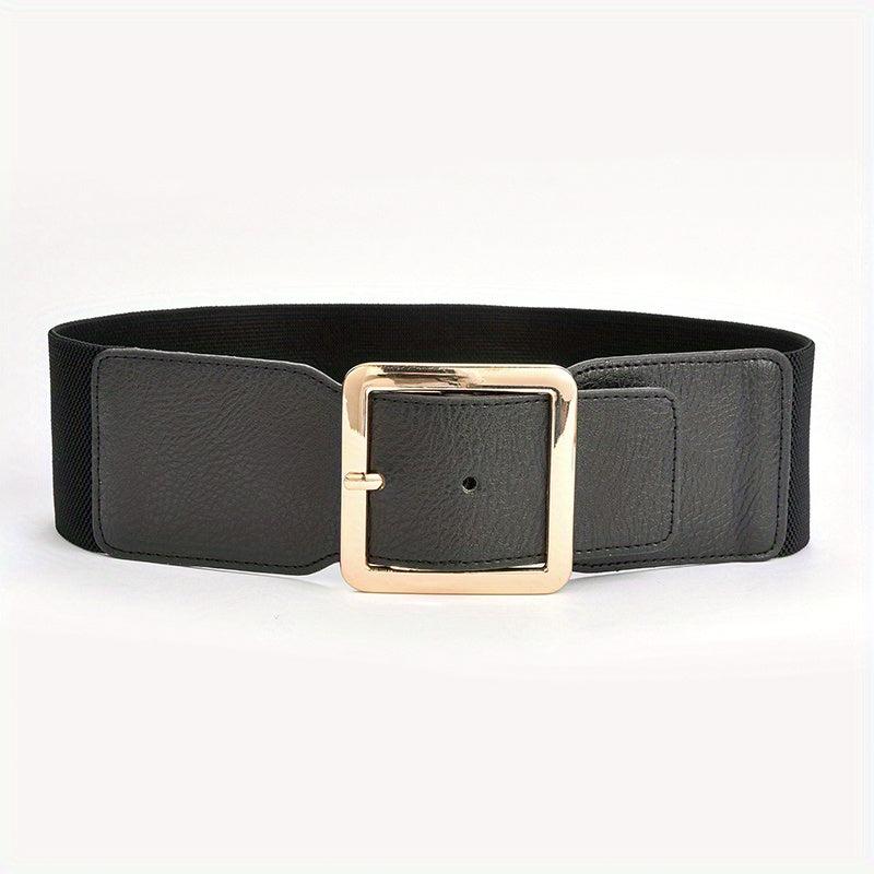 Square Pin Buckle Belt Elastic Wide Waistband Women Girdle Dress Coat Belts