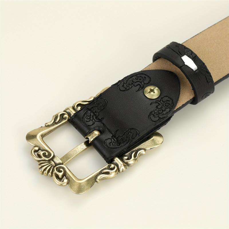 Vintage Embossed Hollow Carved Rectangular Buckle PU Belt Women