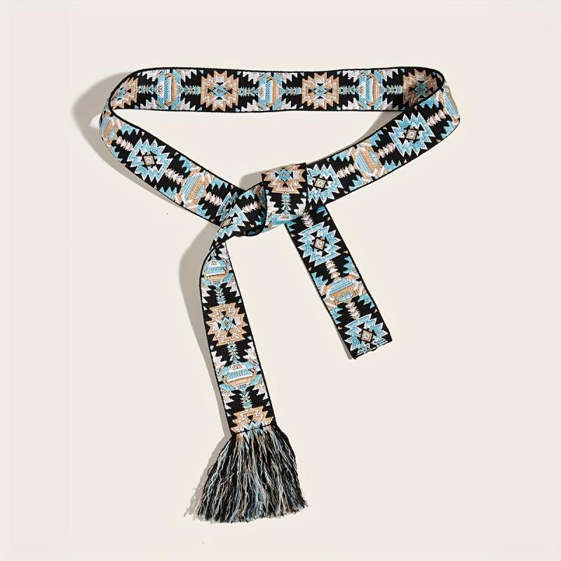 Boho Jacquard Vintage Sash Belt Classic Tassel Waistband Dress Girdle