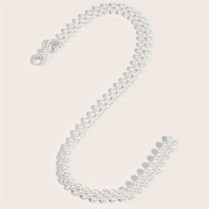 Bowknot Decor Waist Chain Faux Pearl Elastic Chain Belt Dress Girdle
