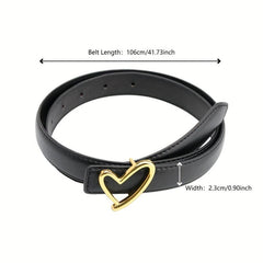 Solid Matte PU Belt Casual Heart Hollow Snap Buckle Waistband Jeans Pants