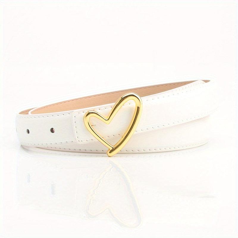 Solid Matte PU Belt Casual Heart Hollow Snap Buckle Waistband Jeans Pants