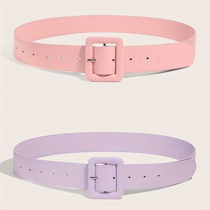 Candy PU Belt Square Pin Buckle Pink & Purple Wide Belt For Women