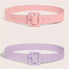 Candy PU Belt Square Pin Buckle Pink & Purple Wide Belt For Women