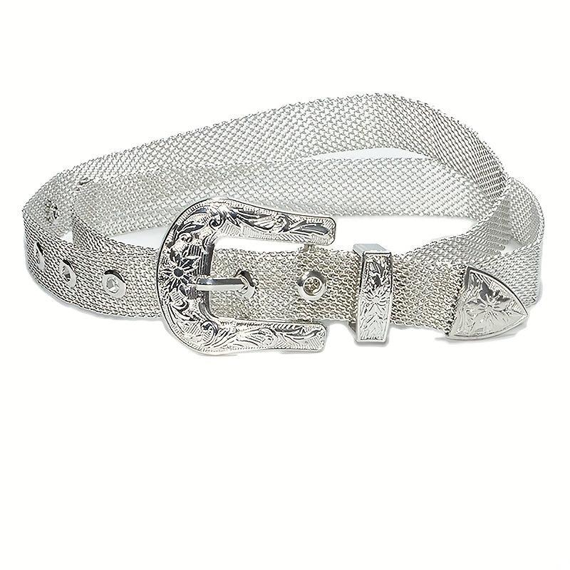 Y2K Silvery Golden Belt Hip Hop Eyelet Cowboy Cowgirl Belt