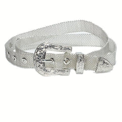 Y2K Silvery Golden Belt Hip Hop Eyelet Cowboy Cowgirl Belt