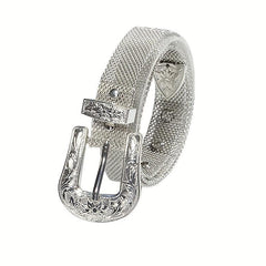 Y2K Silvery Golden Belt Hip Hop Eyelet Cowboy Cowgirl Belt