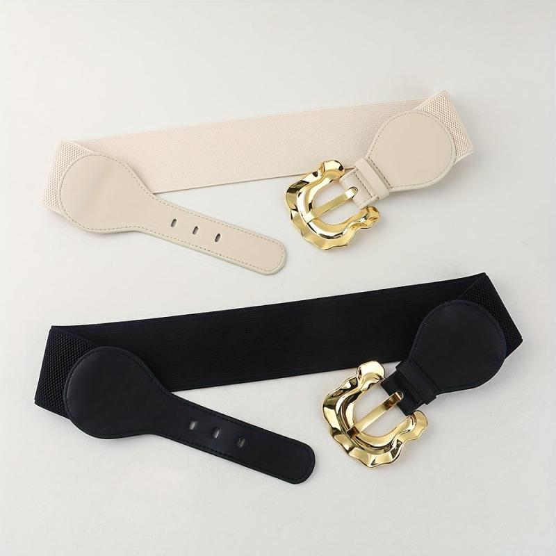 Geometric Wide Belt Elastic Vintage Waistband For Women